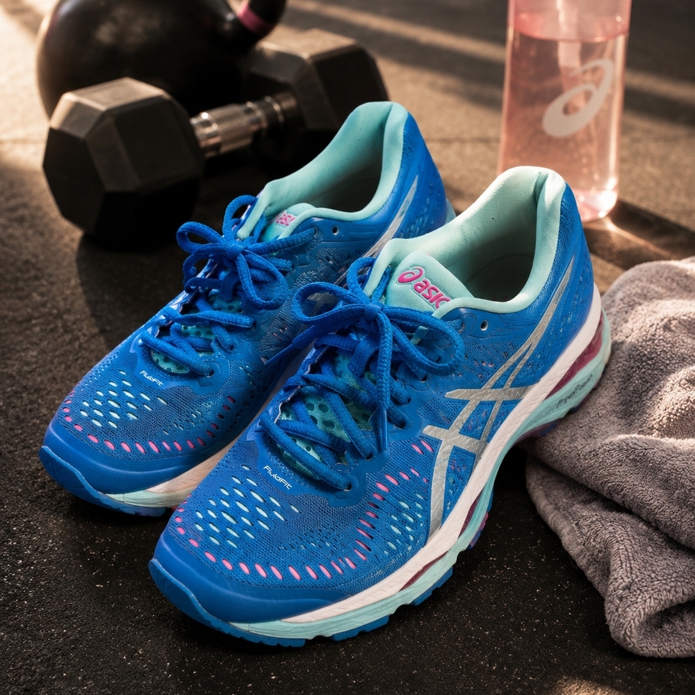 Asics Women’s Blue Athletic Running Shoes with Pink Accents